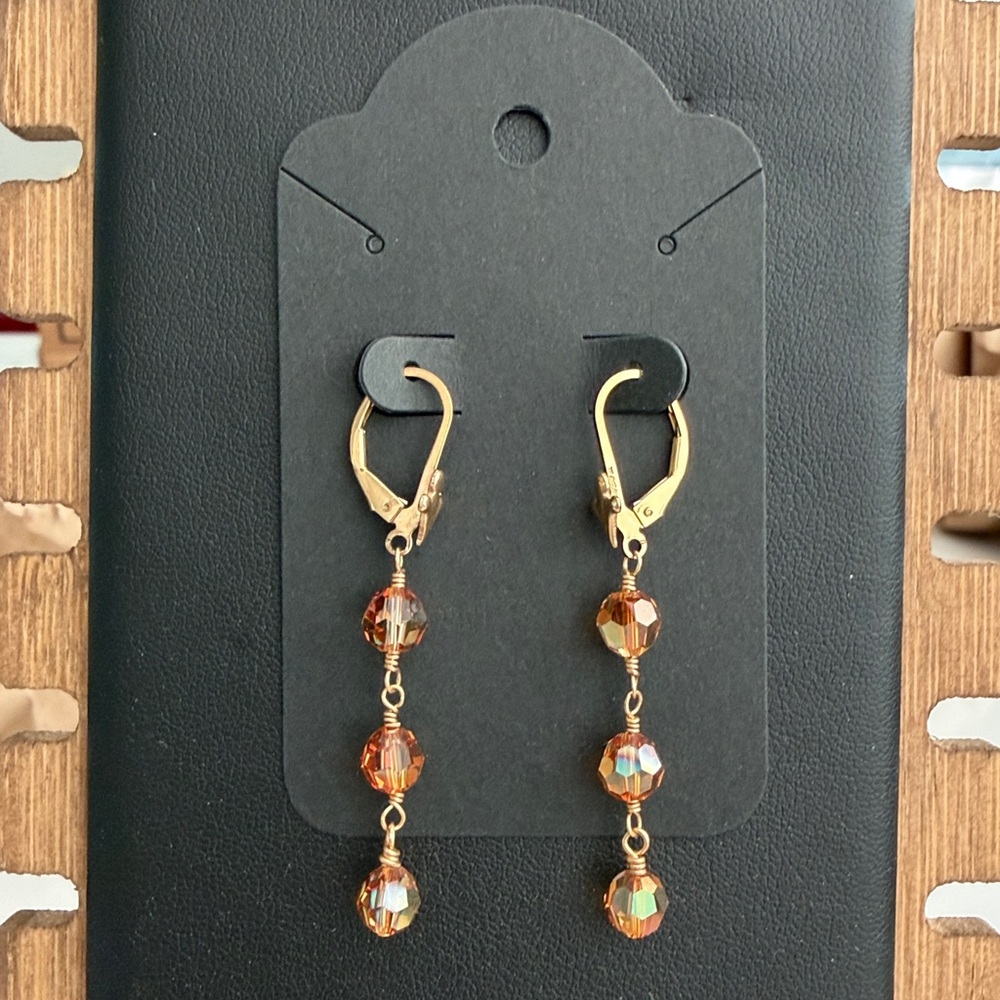 Gold and Orange Bead Dangle Earrings